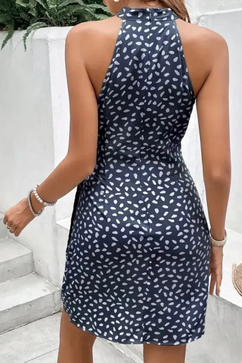 LM | Polka dot print summer dress with high collar