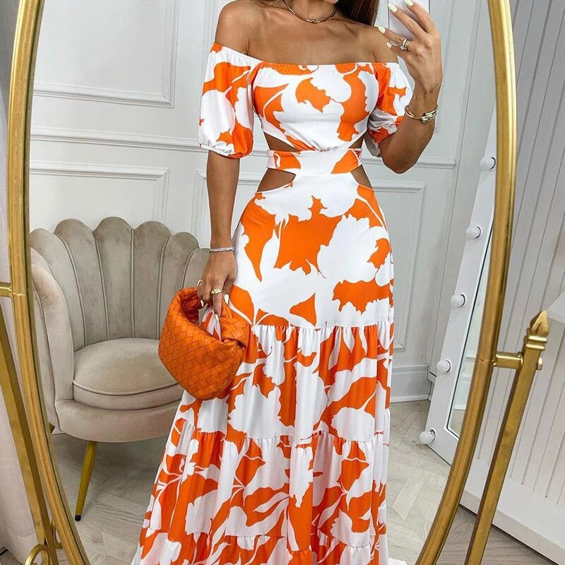 LM | Elegant dress with dropped shoulders