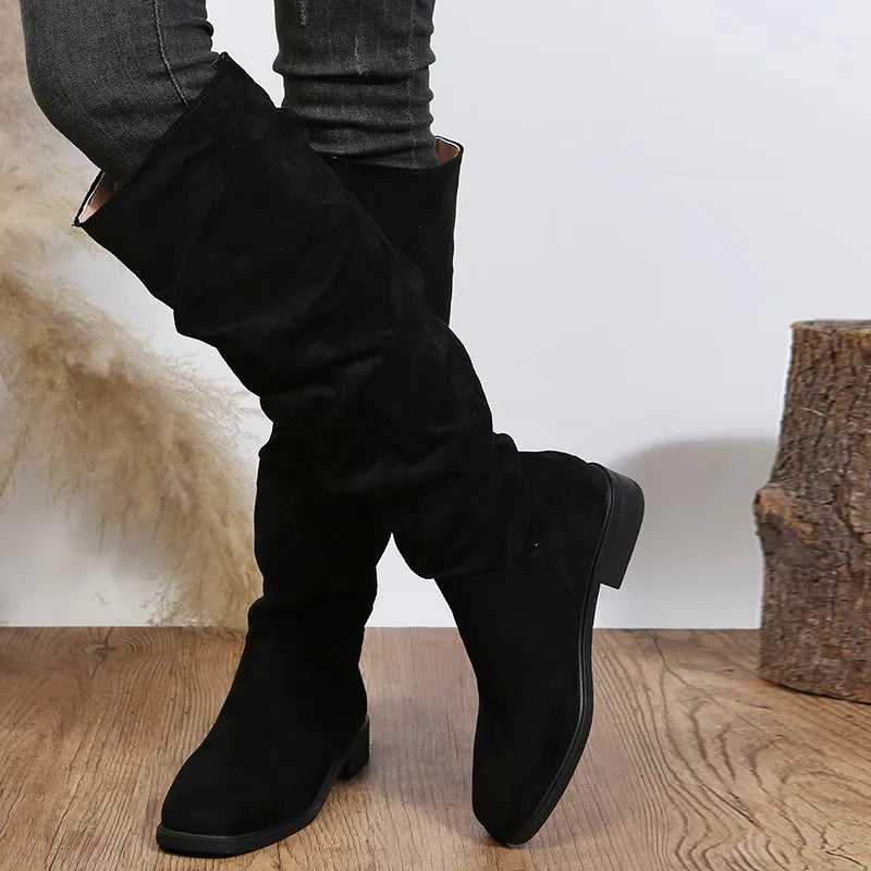 BCEBYL Autumn and Winter Fashion New Sexy Solid Color Warm Round Toe Thick Bottom Low Heel Comfortable Women's Boots Botas Mujer