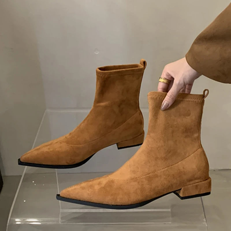Liyke Designer Vintage Ankle Boots Women Autumn Winter Pointed Toe Thin Square Heels Shoes Modern Short Botas Zapatos De Mujer