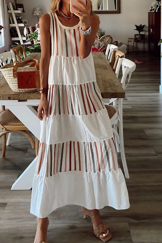 LM | Sleeveless colorblock maxi dress with round neckline