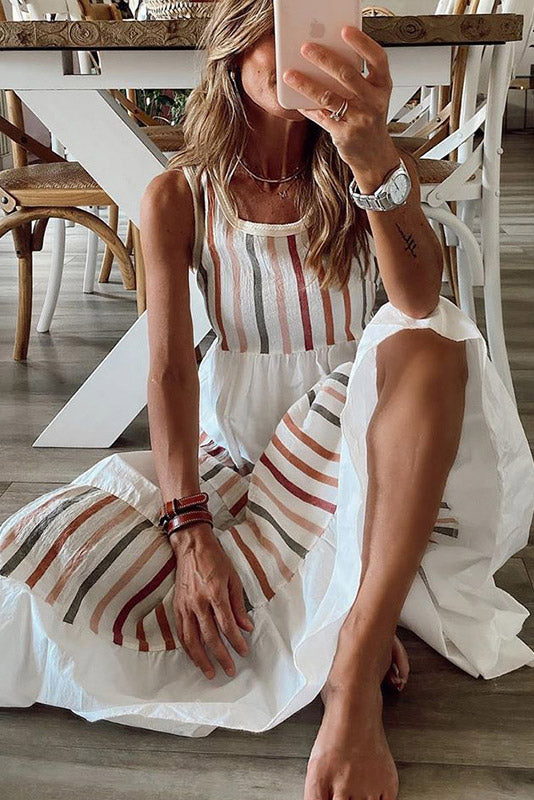 LM | Sleeveless colorblock maxi dress with round neckline