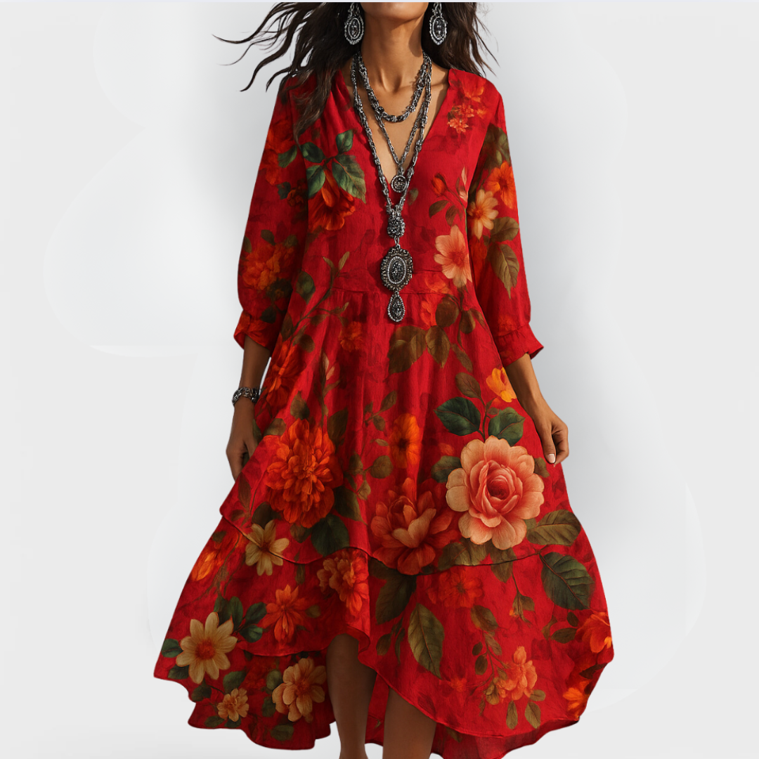 LM | Vintage Boho V-neck dress