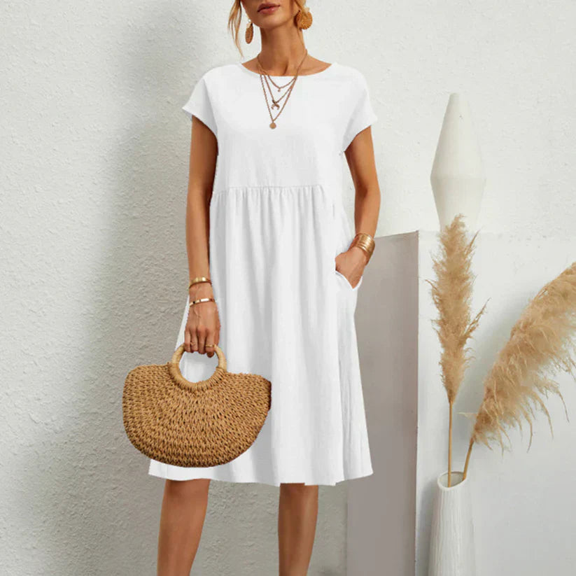 LM | Elegant A-line dress with round neckline for women
