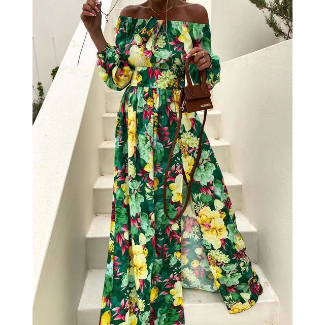 LM | Midi dress with floral print in A-line YS10018
