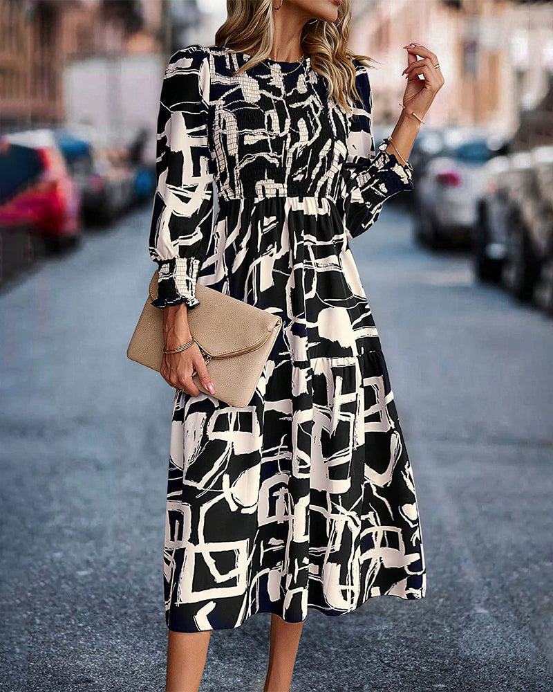 LM | Elegant - Cotton blend with print pattern and lantern sleeves - Perfect for spring and fall