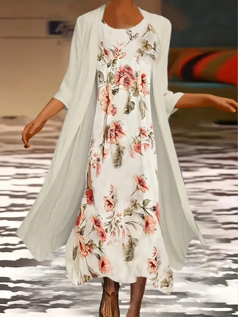 LM | Women's 2-piece long dress with cardigan