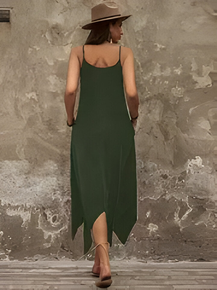 LM | Chic green spaghetti strap dress for women