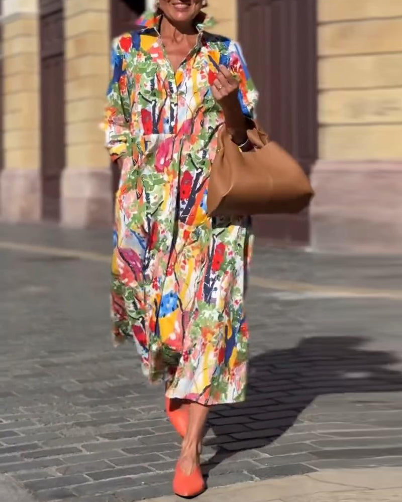 LM | Lapel From Clothing Fashion Half Sleeve Printed Swing