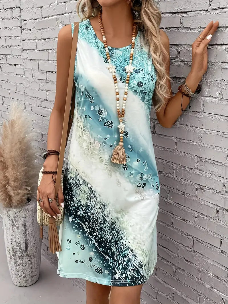 LM | Dress with round neckline and abstract print