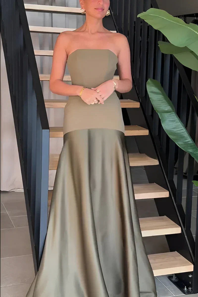 LM | Strapless maxi dress with mermaid and two-tone hem