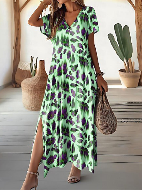 LM | Leaf print maxi dress with slit