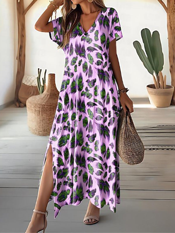 LM | Leaf print maxi dress with slit