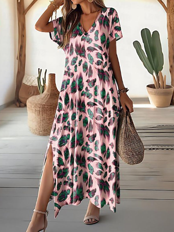 LM | Leaf print maxi dress with slit