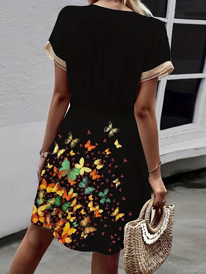 LM | Olivia - Dress with butterfly print and contrasting trim