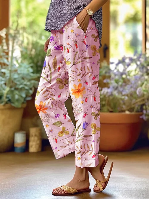 MB | Women's Floral Design Lose Tasche Patchwork Casual Hosen