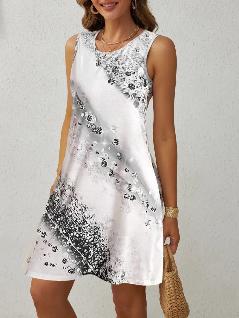 LM | Dress with round neckline and abstract print