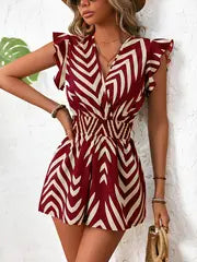 LM | Elegant shirt dress with V-neck and horizontal print for women