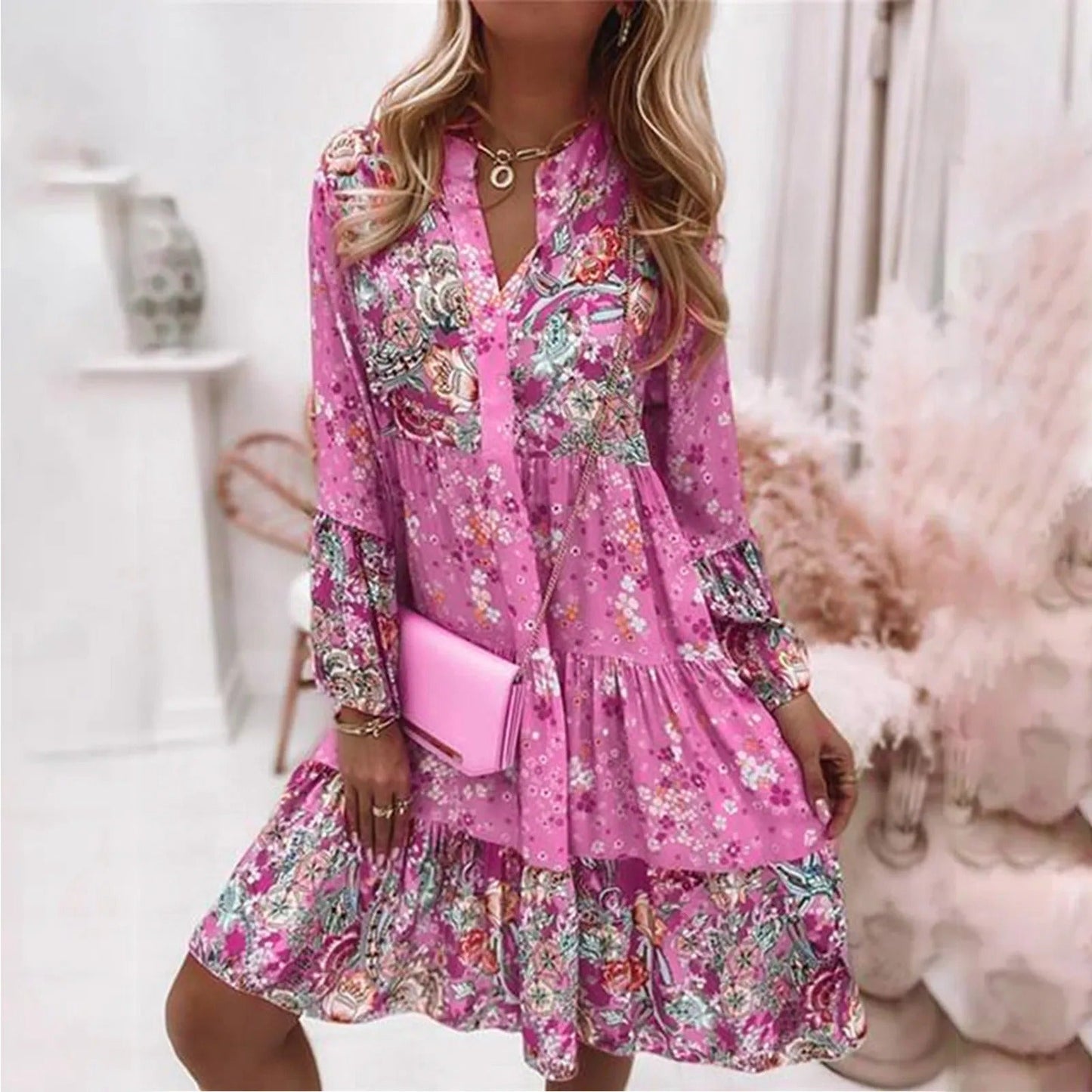 LM | Ethno-style dress with print pattern