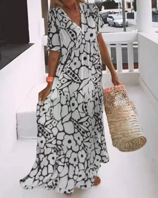 LM | Short-sleeved maxi dress with print