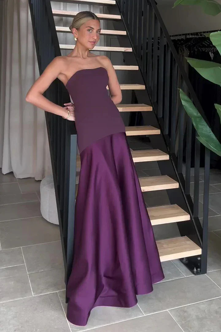 LM | Strapless maxi dress with mermaid and two-tone hem