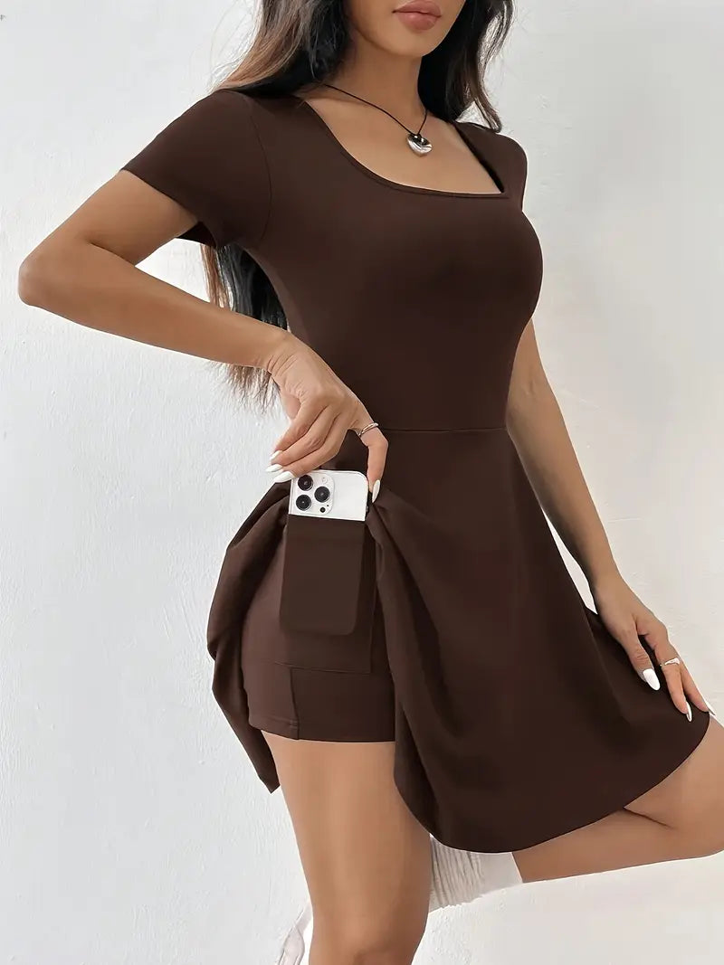 LM | Elegant dress with short sleeves for women