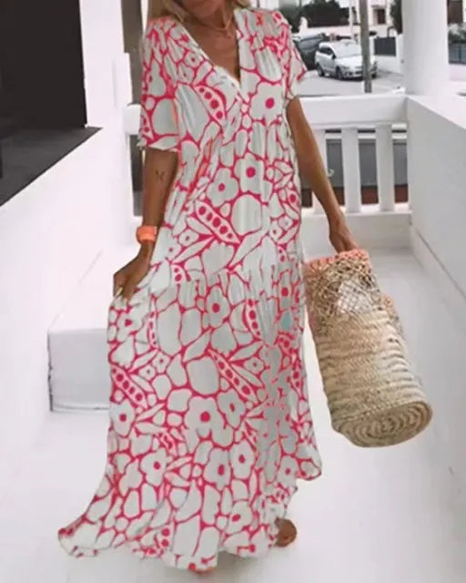 LM | Short-sleeved maxi dress with print