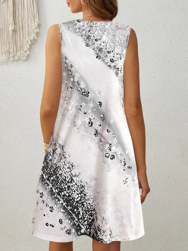 LM | Dress with round neckline and abstract print