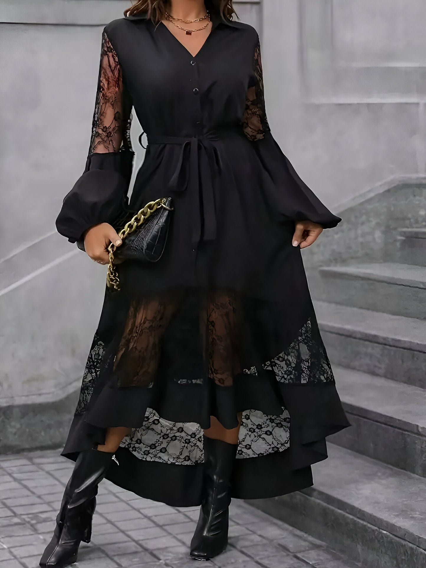LM | Elegant women's dress with V-neckline