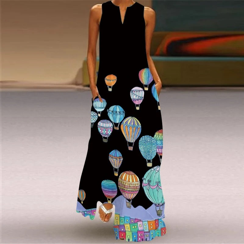 MB | Maxikleid mit Blumendruck und Rundhalsausschnitt