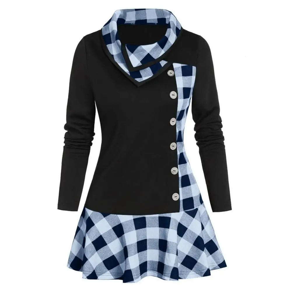 MB | Kariertes Patchwork-Minikleid mit überlappendem Revers