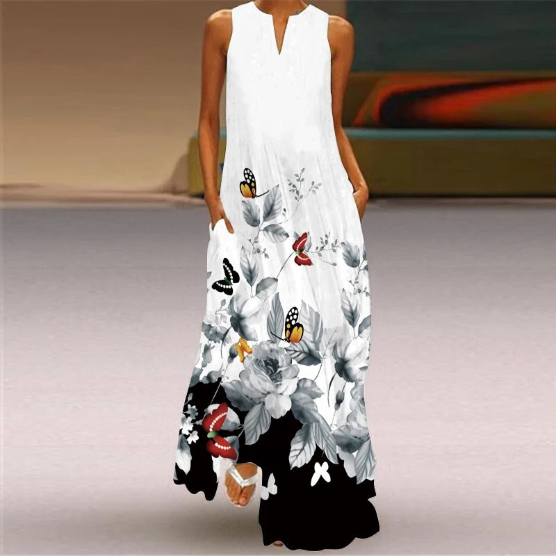 MB | Maxikleid mit Blumendruck und Rundhalsausschnitt
