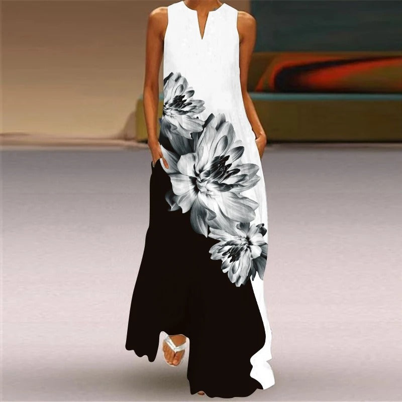 MB | Maxikleid mit Blumendruck und Rundhalsausschnitt