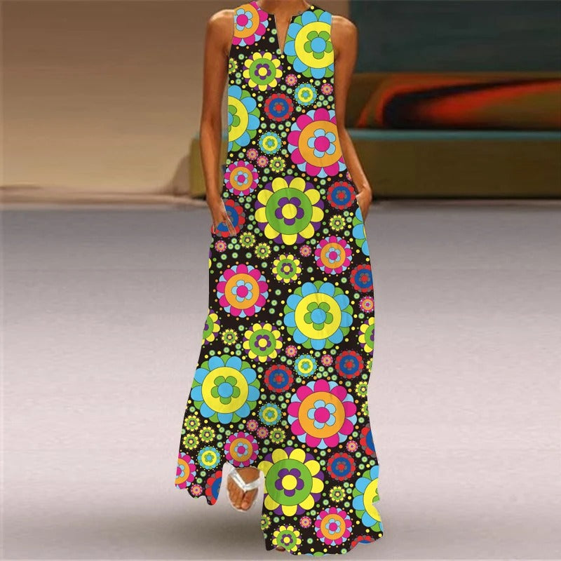 MB | Maxikleid mit Blumendruck und Rundhalsausschnitt