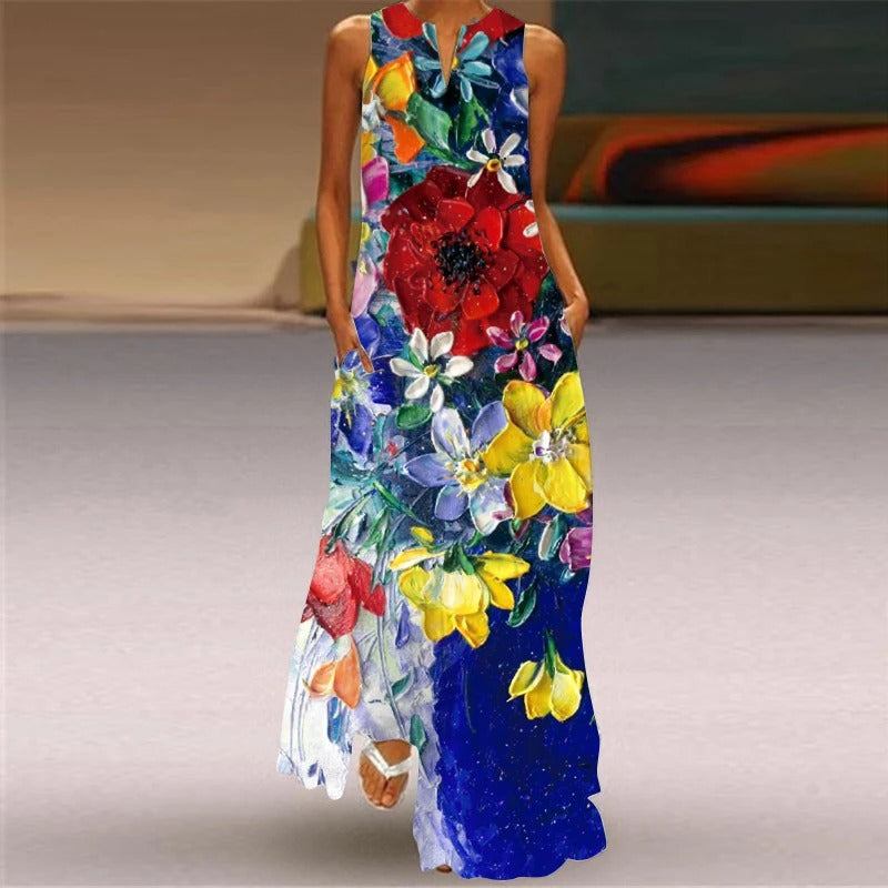 MB | Maxikleid mit Blumendruck und Rundhalsausschnitt