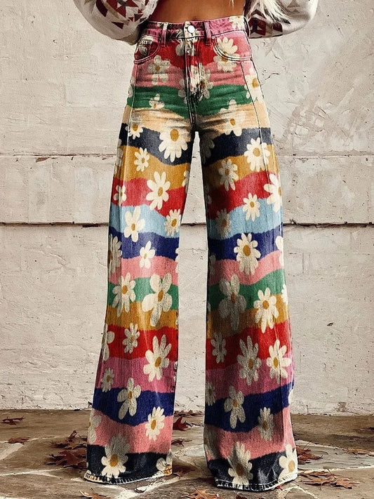 MB |  Bedruckte Denim-Jeans mit hoher Taille und weitem Bein