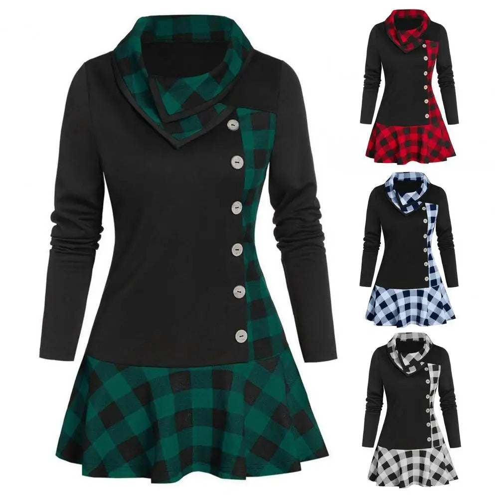 MB | Kariertes Patchwork-Minikleid mit überlappendem Revers