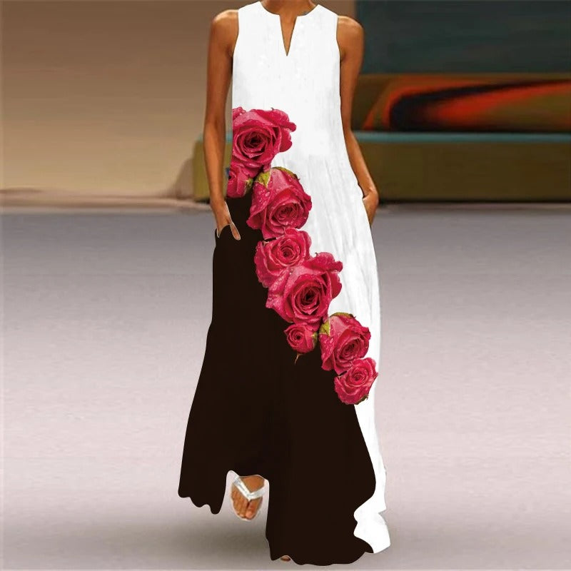 MB | Maxikleid mit Blumendruck und Rundhalsausschnitt