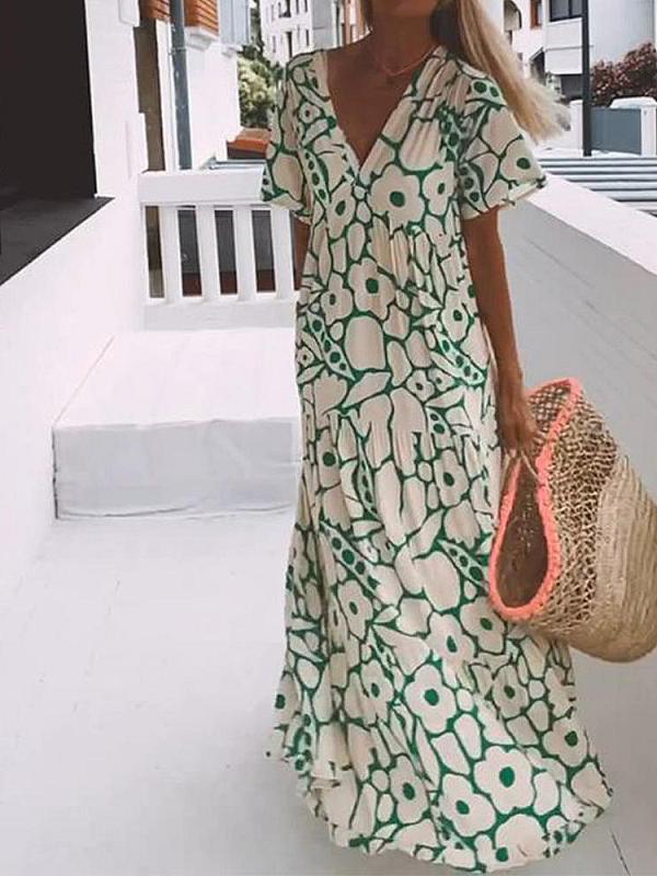 LM | Short-sleeved maxi dress with print