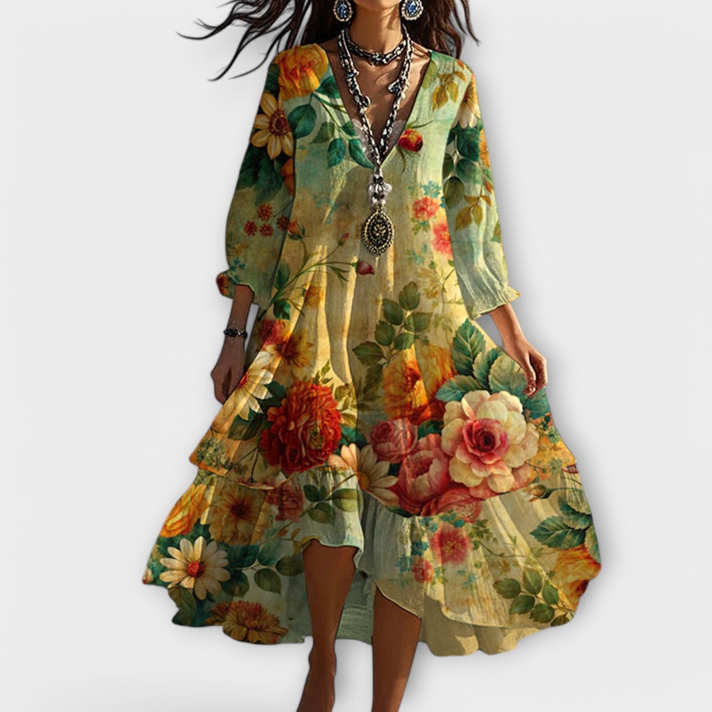 LM | Vintage Boho V-neck dress
