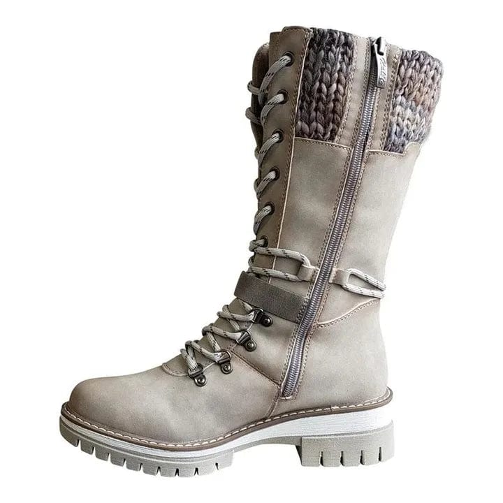 LM | Winter boots with buckles, lace and knitted pattern in the middle of the calf
