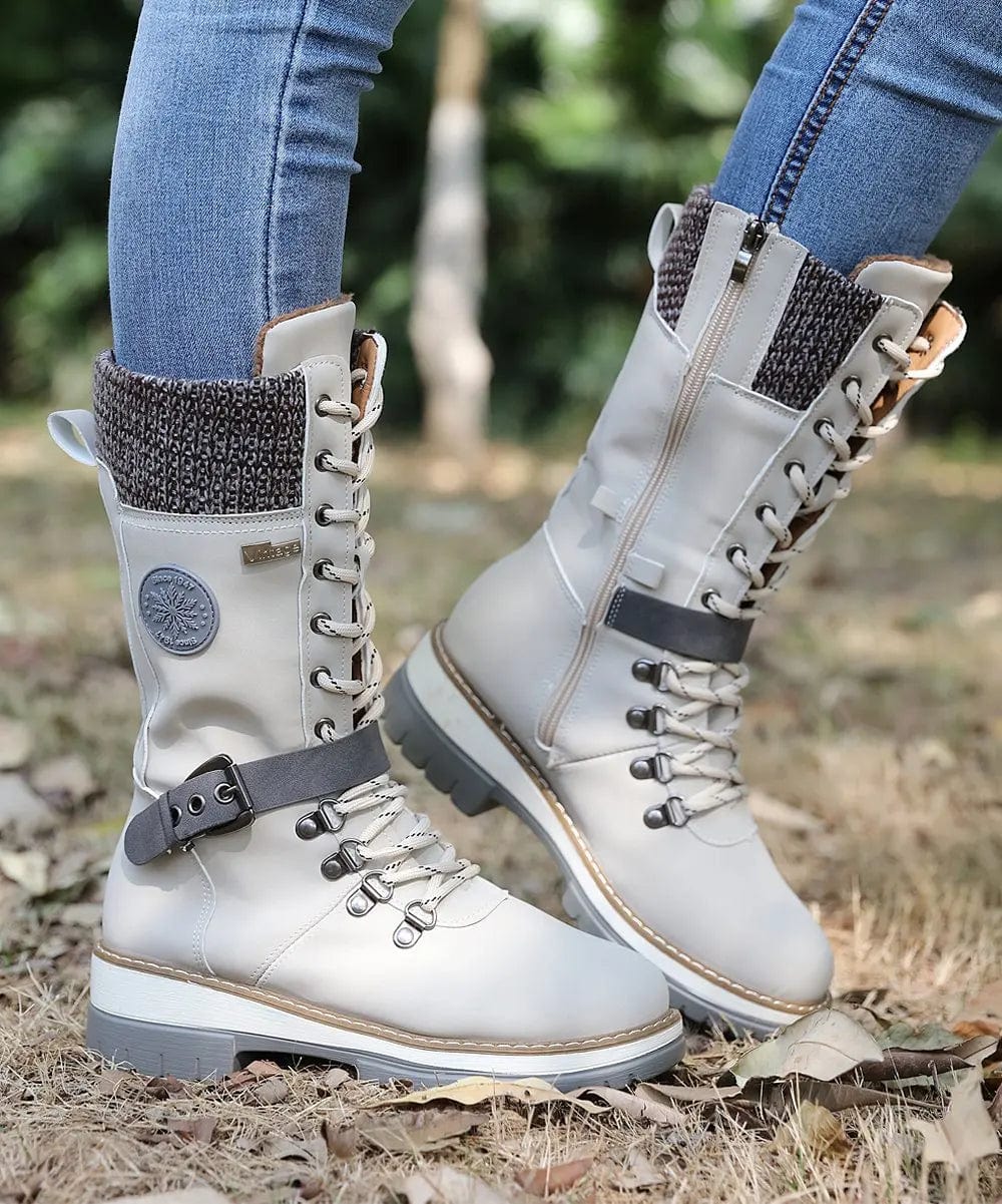 LM | Winter boots with buckles, lace and knitted pattern in the middle of the calf