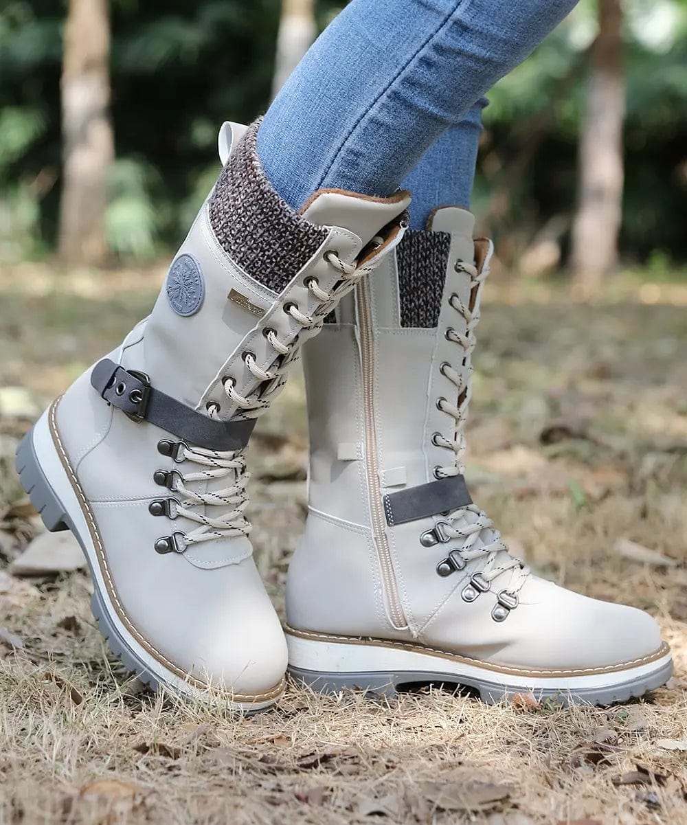 LM | Winter boots with buckles, lace and knitted pattern in the middle of the calf