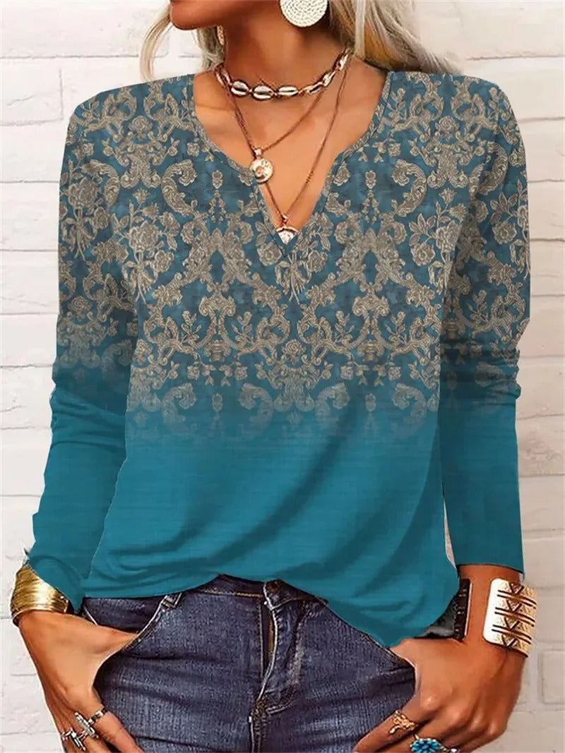MB | langärmeliges Top mit Boho-Patchwork-Druck