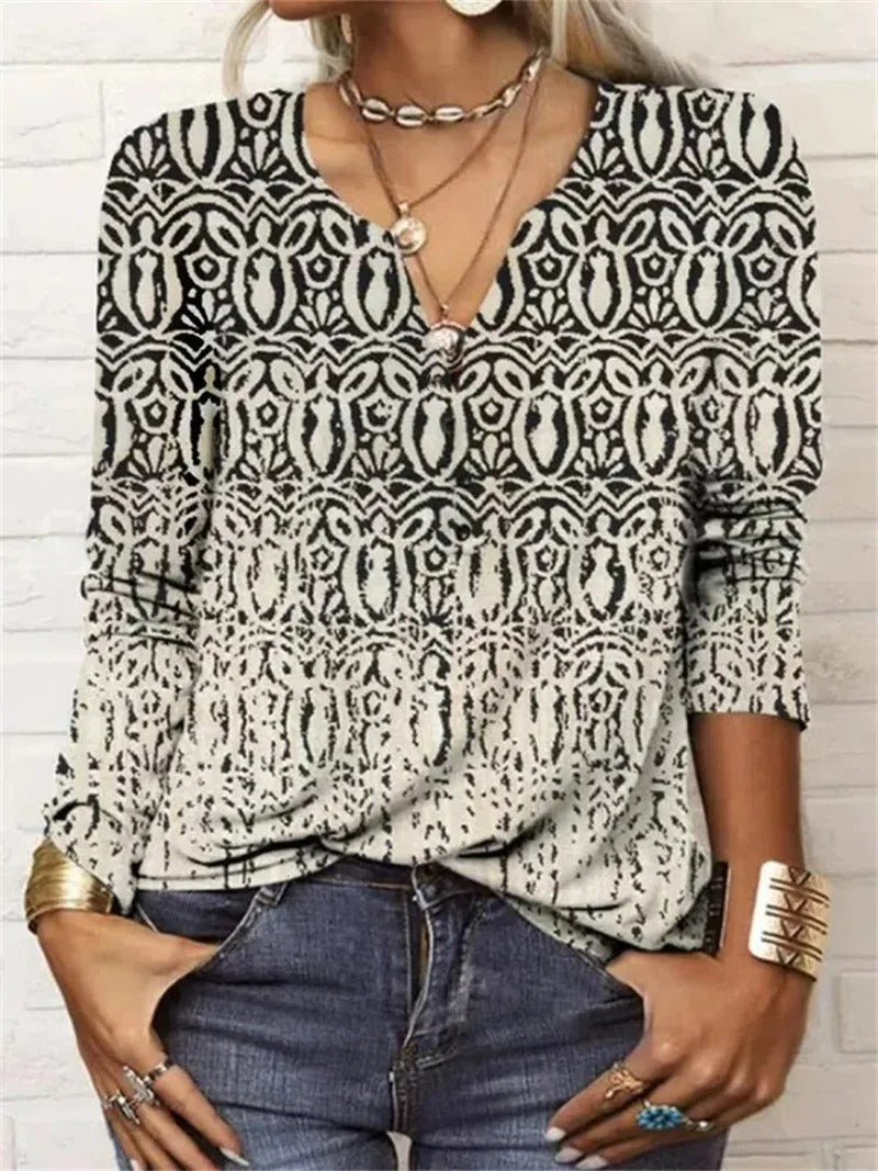 MB | langärmeliges Top mit Boho-Patchwork-Druck