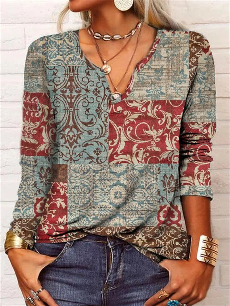 MB | langärmeliges Top mit Boho-Patchwork-Druck