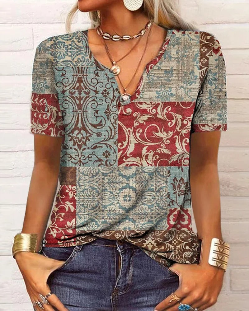 MB | langärmeliges Top mit Boho-Patchwork-Druck