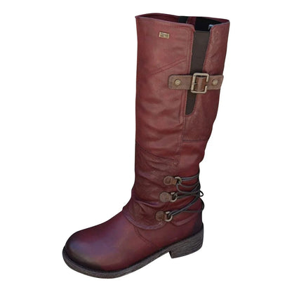 LM | Vintage Leather Zipper High-Top Wide Calf Boots