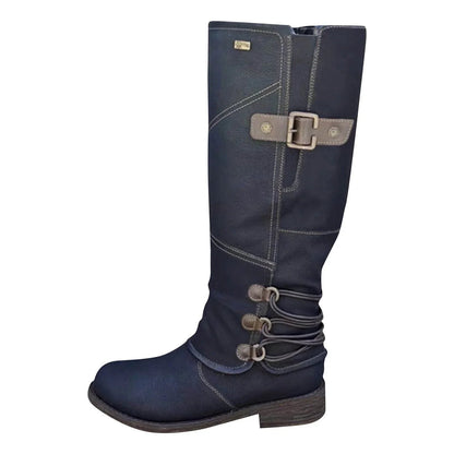 LM | Vintage Leather Zipper High-Top Wide Calf Boots