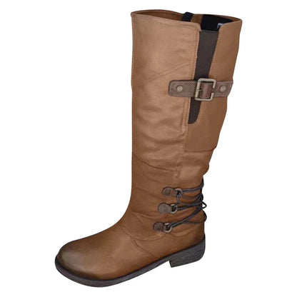 LM | Vintage Leather Zipper High-Top Wide Calf Boots